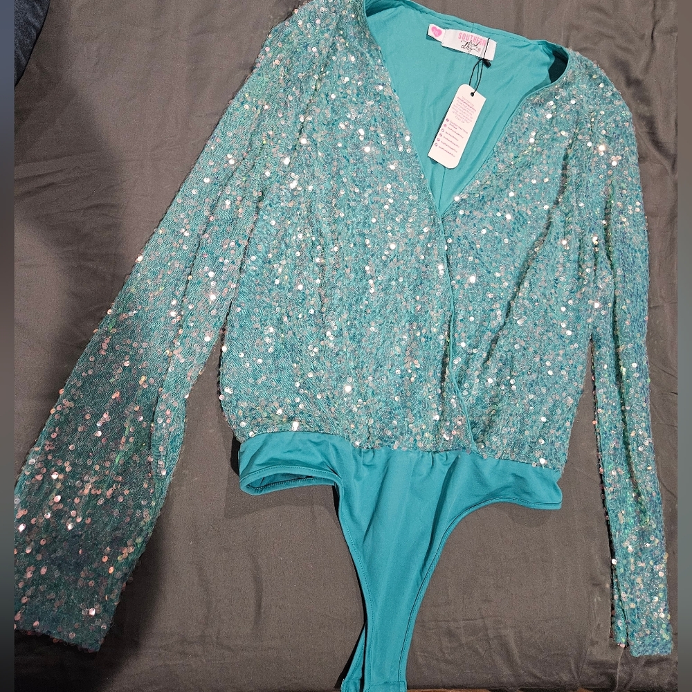 Teal Sequin Bodysuit